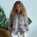 Bohemian Style Linen Graduate Floral Art Print Long Sleeve Shirt