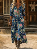 Women's Casual Retro V-neck Cotton Linen Dress