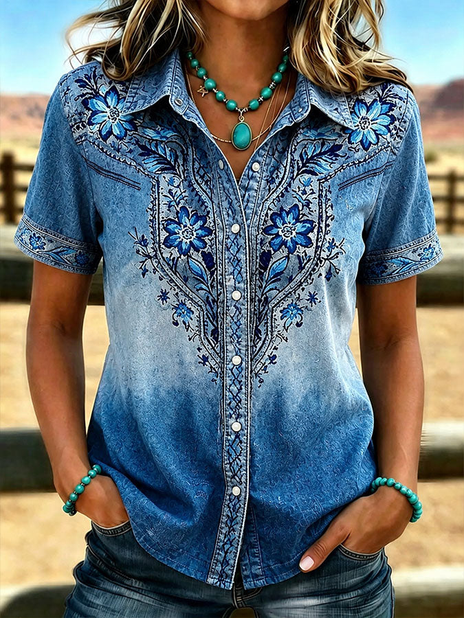 Women's Retro Printed Casual Shirt