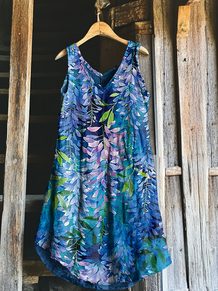 Vintage Floral Art Linen Tank Dress
