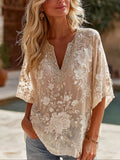 Women's Embroidered White Floral Lace V-neck Short Sleeve