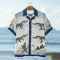 Men's Flower Hawaii Crocodile Art Linen Blend Cozy Shirt