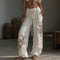 Japanese Floral Patchwork Art Embroidered Casual Linen Pants