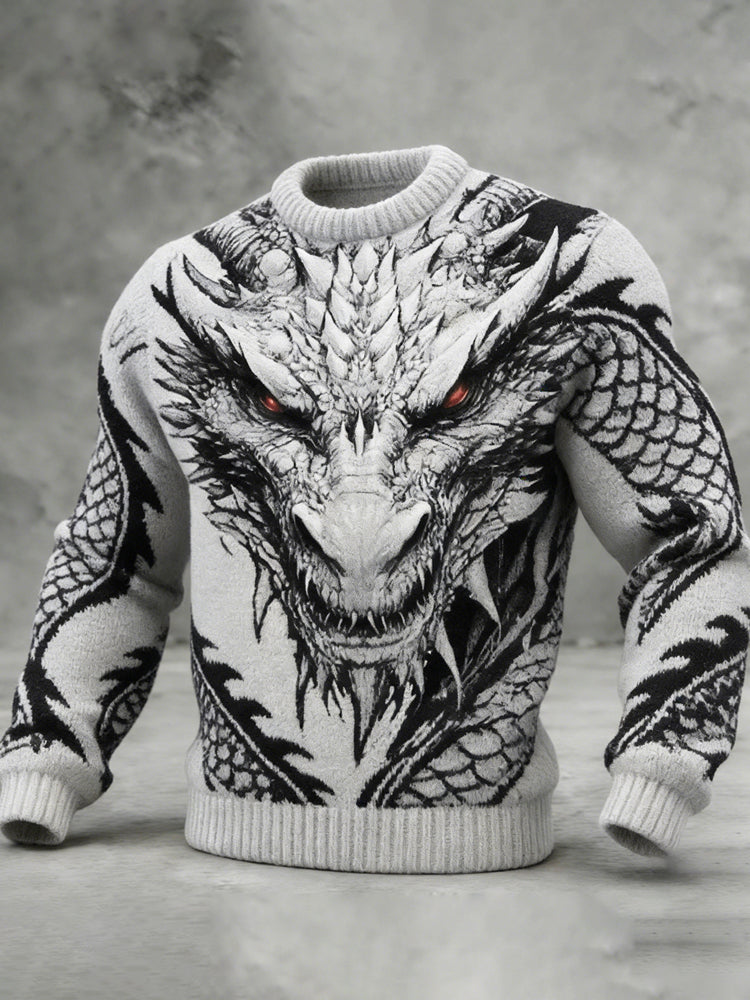 Men's Celtic Dragon Pattern Knit Sweater