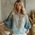 Vintage Gradient Marble Texture With Cherry Blossoms Pattern Art Linen Shirts