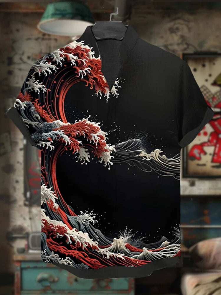 Men's Rough Seas Waves Art Print Casual Shirt