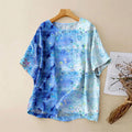 Women's Vintage Ocean Art Print Casual Linen Crew Neck Shirt