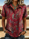 Women's Western Floral Embroidered Short Sleeve Shirt