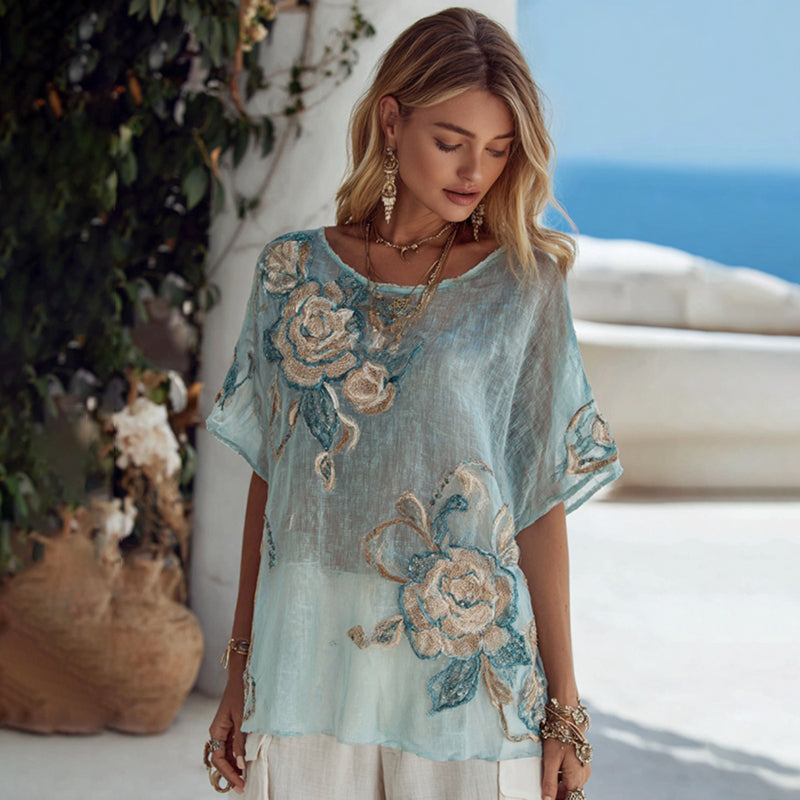 Vintage Floral Pattern Art Linen Comfy Shirt