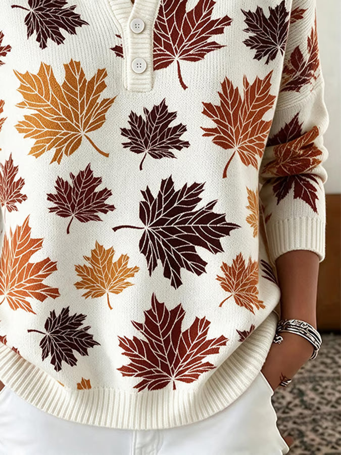 Women's Casual Henley Collar Autumn Print Shirt