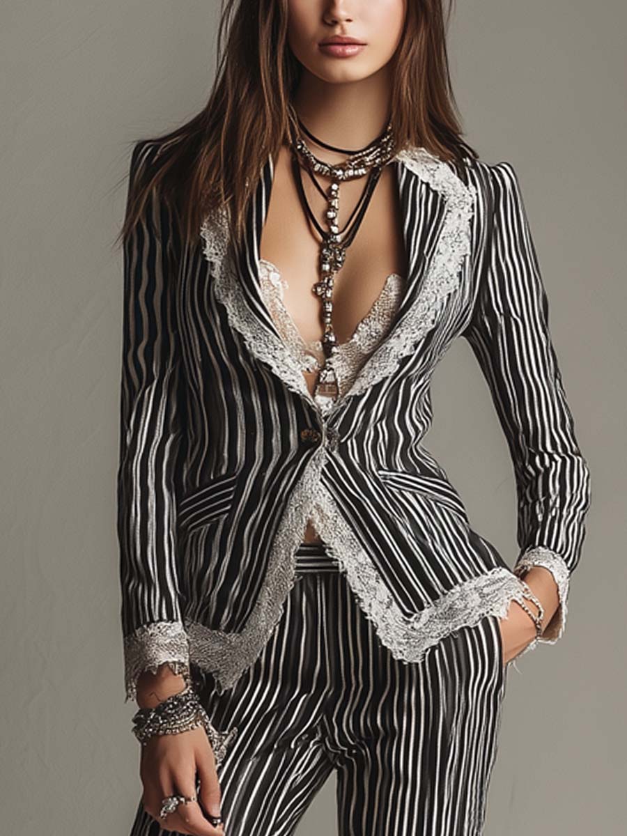 Vintage Striped Lace Pants
