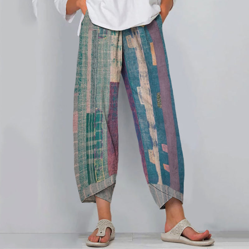 Women's Abstract Stripe Art Linen Blend Pants
