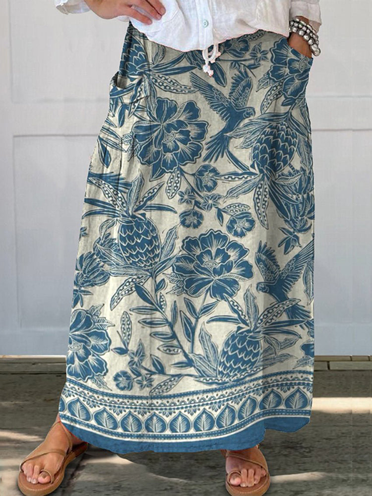 Vintage Ethnic Floral Print Loose Skirt