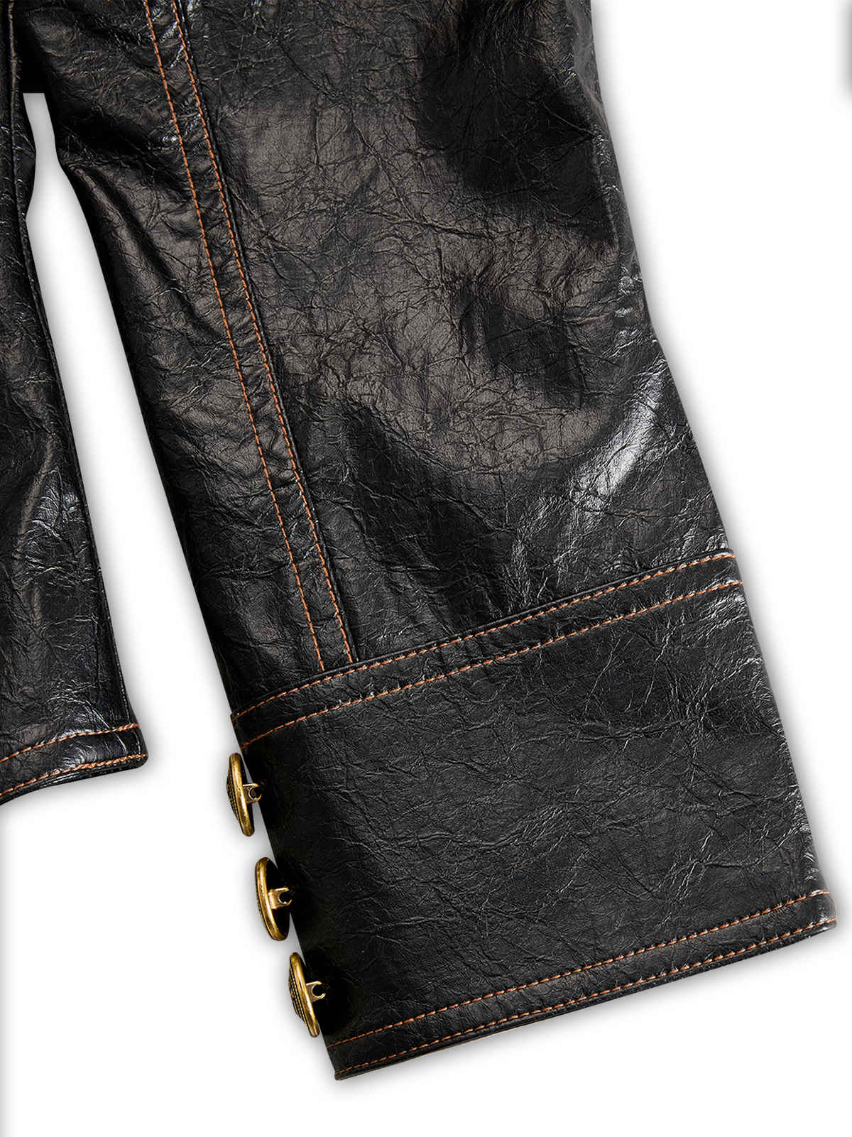 Retro Stand Collar Metal Button Pu Jacket