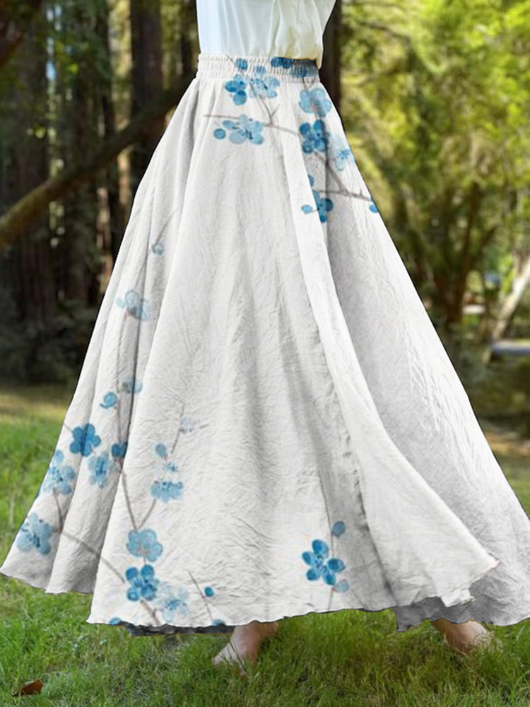 Vintage Blossom Japanese Art A-Hem Skirt