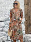 Women's Short Sleeve Summer Leopard Lace Dress V Neck Daily Going Out Casual Knee Length A-Line Khaki