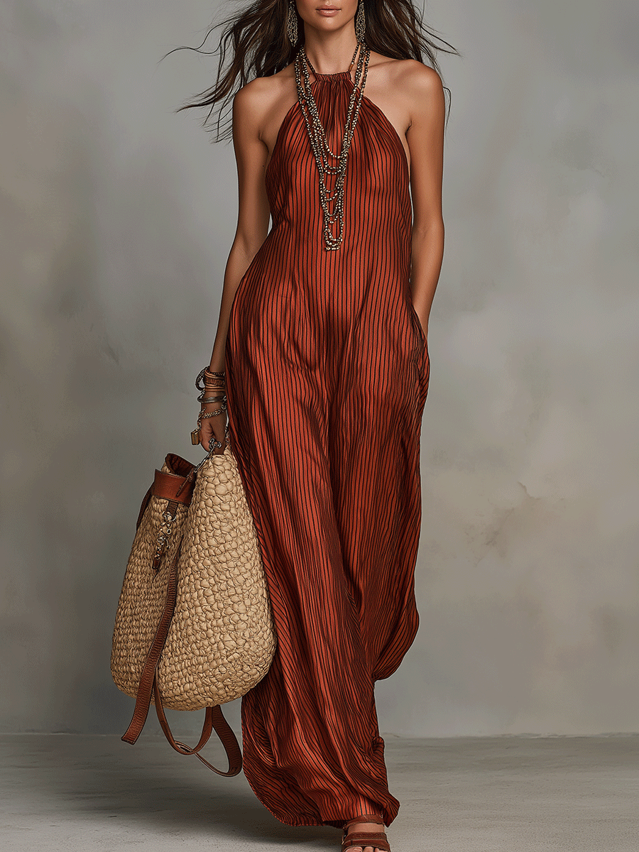Chic Bohemian Flowing Sleeveless Halter Maxi Dress
