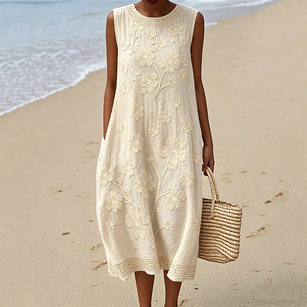 Vintage Japanese Cherry Blossom Art Linen Tank Dress