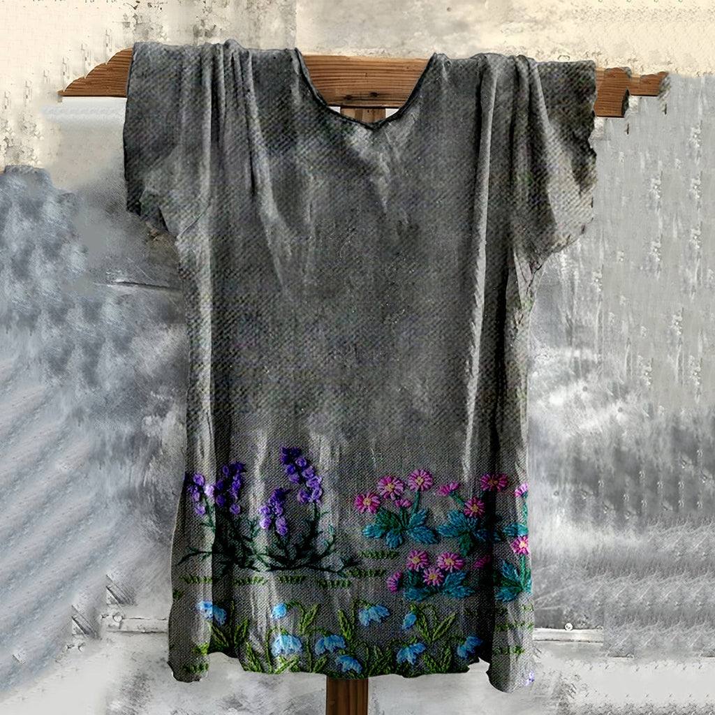 Vintage Bohemian Embroidered Floral Cotton T-shirt