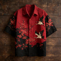 Vintage Japanese Plum & Crane Linen Short Sleeve Shirt