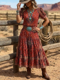 Women's Vintage Art Print Casual Puff Sleeve Dress