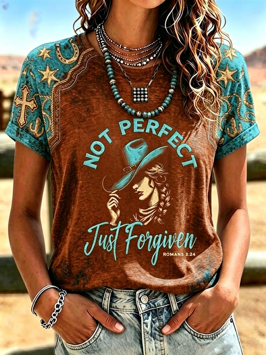 Women'S Western-Style Retro Faith Print  T-Shirt