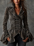 Vintage Jacquard Ruffle Military Jacket