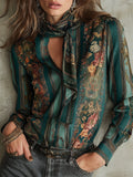 Vintage Luxury Floral Print Satin Blouse With A Tie-neck Detail