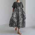 Japanese Style Marine Loose Short Sleeved Midi Dress