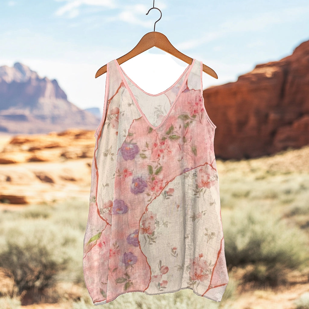 Women's Vintage Floral Patch Cotton And Linen Sleeveless Tank Top