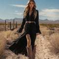 Retro V-neck Pastoral Style Long-sleeved Dress