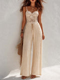 Bohemian Cream Lace Corset And Pleated Wide-Leg Jumpsuit