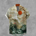 Men's Japanese Art Tree And Crane Linen Blend Cozy Shirt