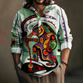 Men's Canadian Aboriginal Art Print Linen Blend Hooded Shirt