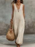 Effortless Bohemian Textured V-Neck Maxi Dress