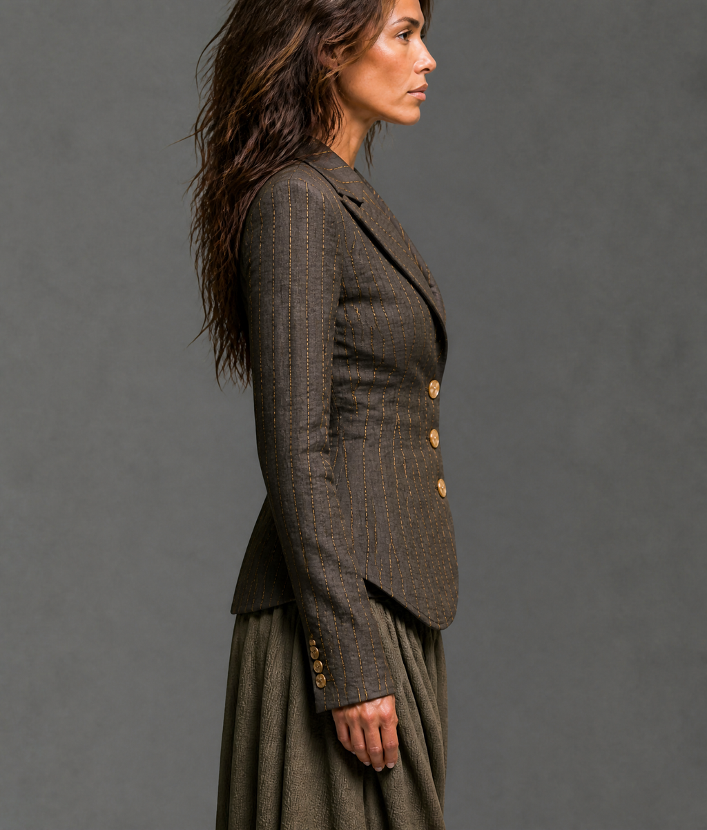 Charcoal Gold Pinstripe Tailored Jacket