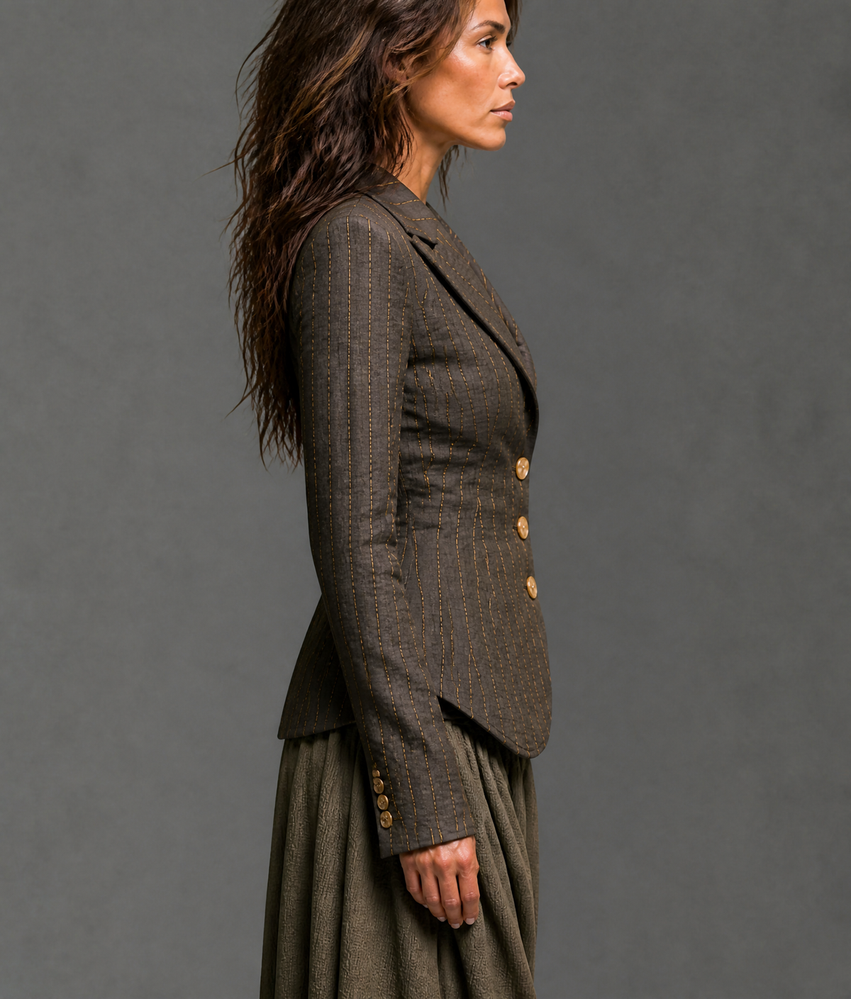 Charcoal Gold Pinstripe Tailored Jacket