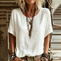 Women's Vintage Floral Art Linen Blend T-shirt