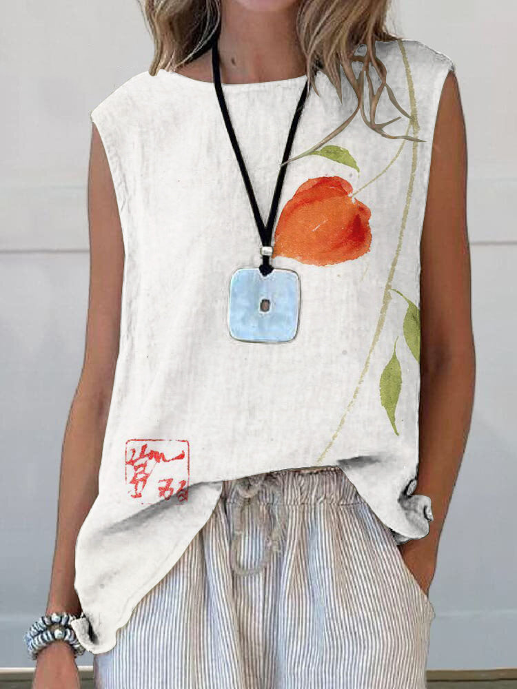Summer Floral Art Printed Casual Sleeveless Top
