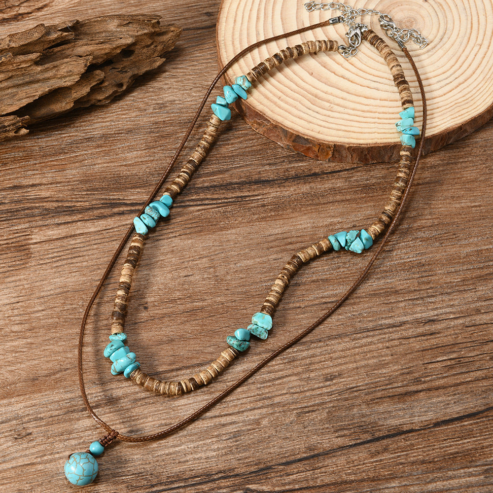 Vintage Pendant Necklace, Natural Tiger Eye Stone Coconut Shell, Versatile Design Necklace