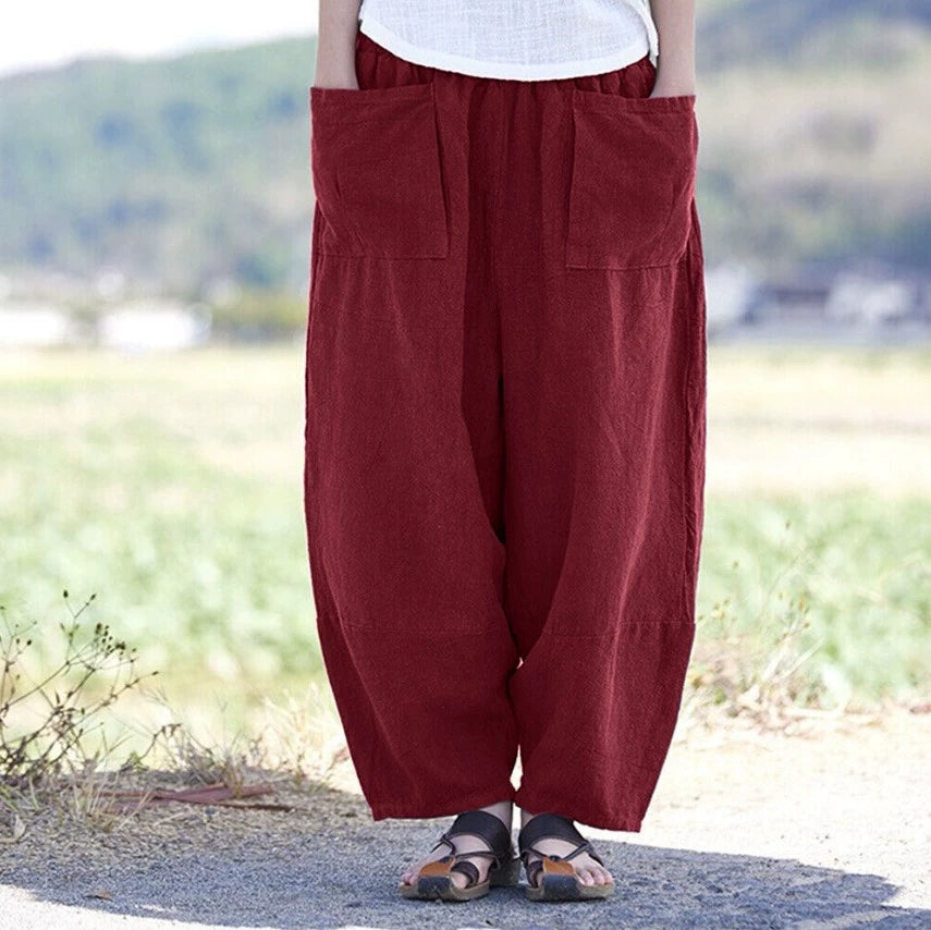 Women's Solid Linen Blend Pocket Comfort Casual Pants