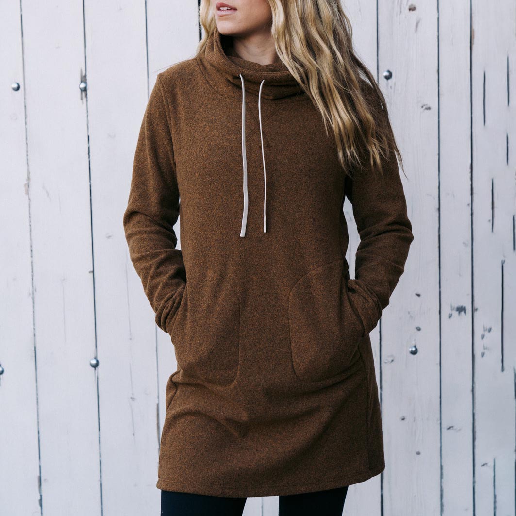 Women's Vintage Fleece Pocket Pile Neck Dress