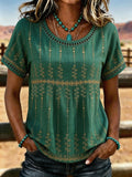 Women's Retro Western Printed Hollow T-shirt