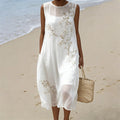 Classy White Almond Blossom Flowy Linen Tank Dress