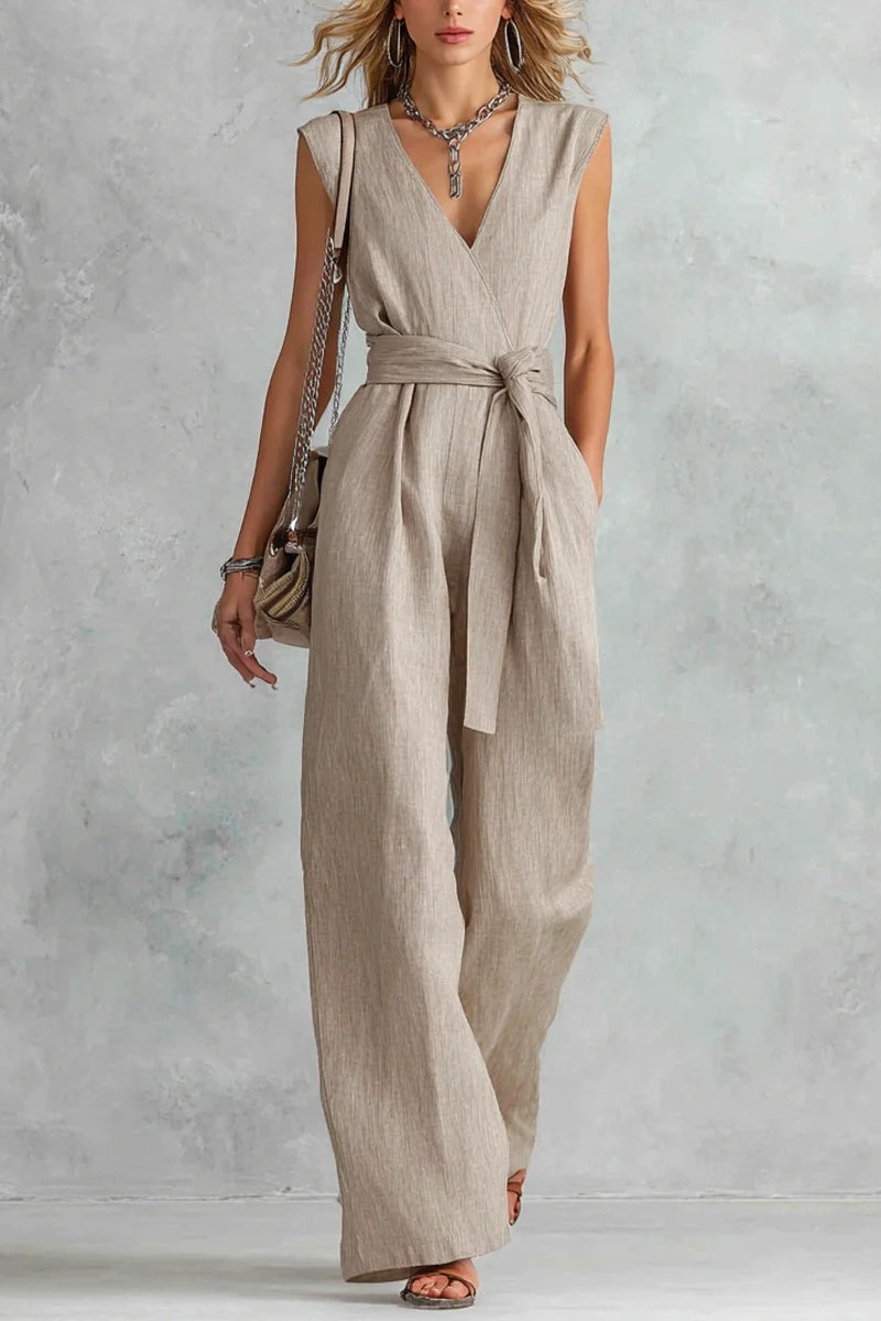 V-Neck Lace-Up Jumpsuit