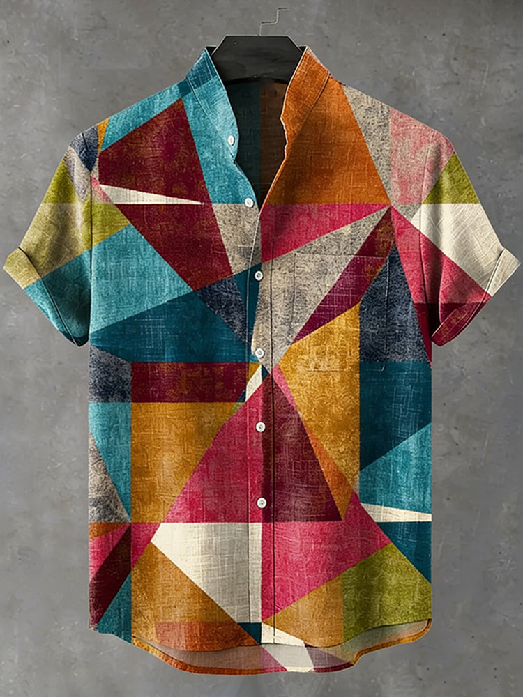 Men's Vintage Geometric Pattern Casual Shirt