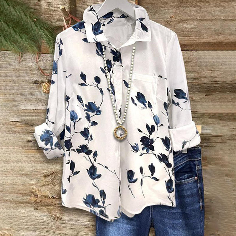 Elegant Floral Print Women's Long Sleeve Shirt