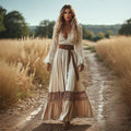 Vintage V-Neck Pastoral Boho Long Sleeve Dress