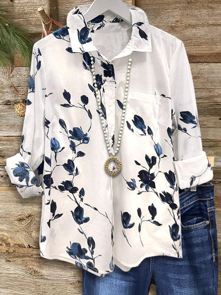 Elegant Floral Print Women's Long Sleeve Shirt