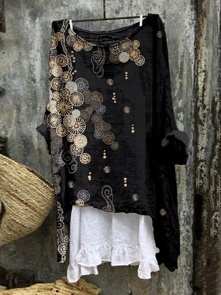 Vintage Japanese Art Pattern Cozy Linen Tunic